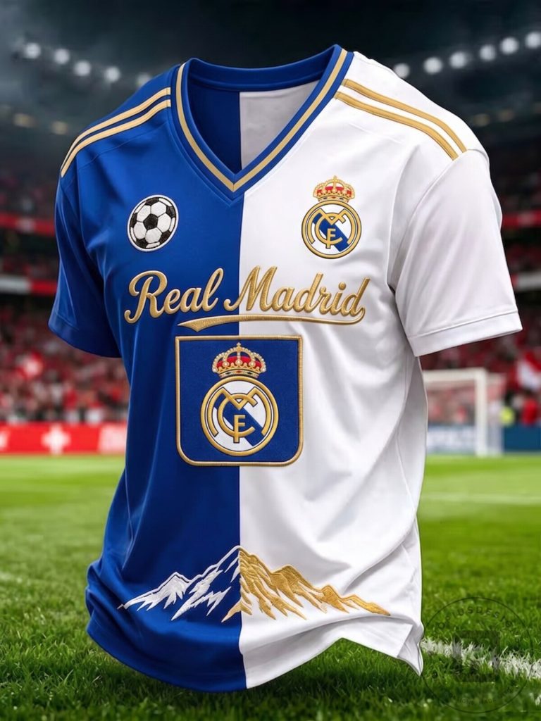 Real Madrid Football Club Blue White Gold Crown Fan Jersey