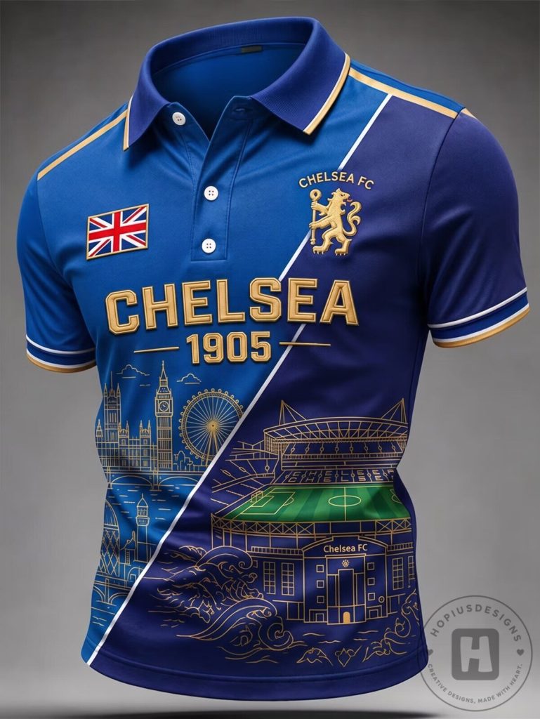 Chelsea Football Club London City Skyline Fan Polo Shirt