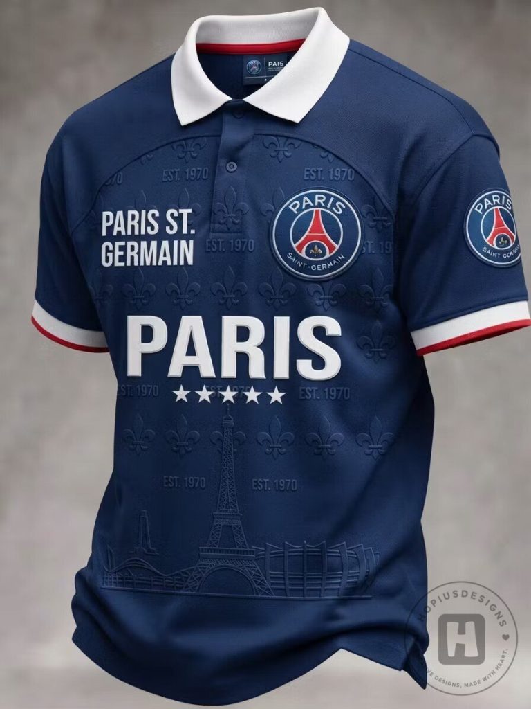 Paris Saint-Germain Football Club Navy Blue Polo Shirt with Eiffel Tower