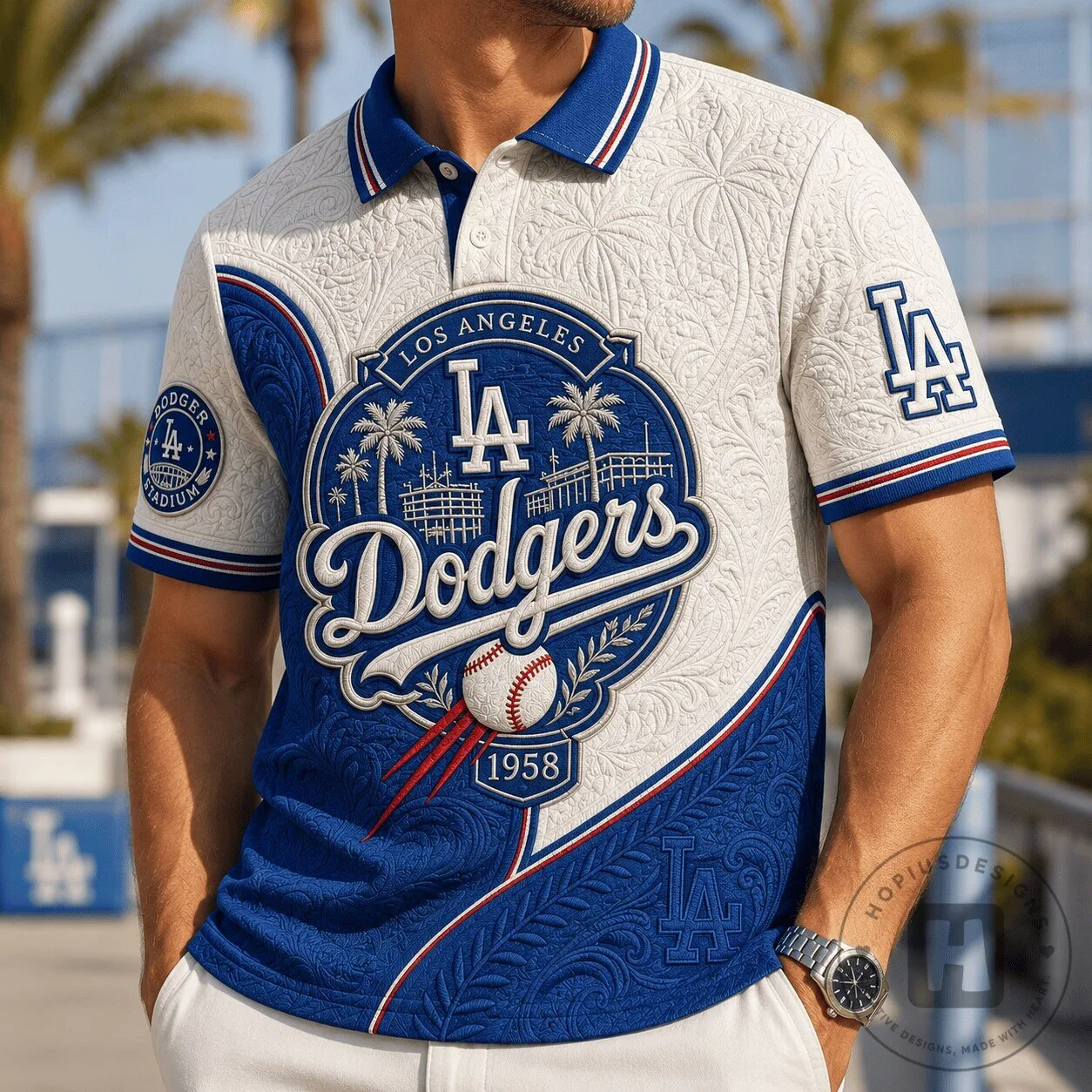 Los Angeles Dodgers Baseball Team Logo Embossed Polo Shirt