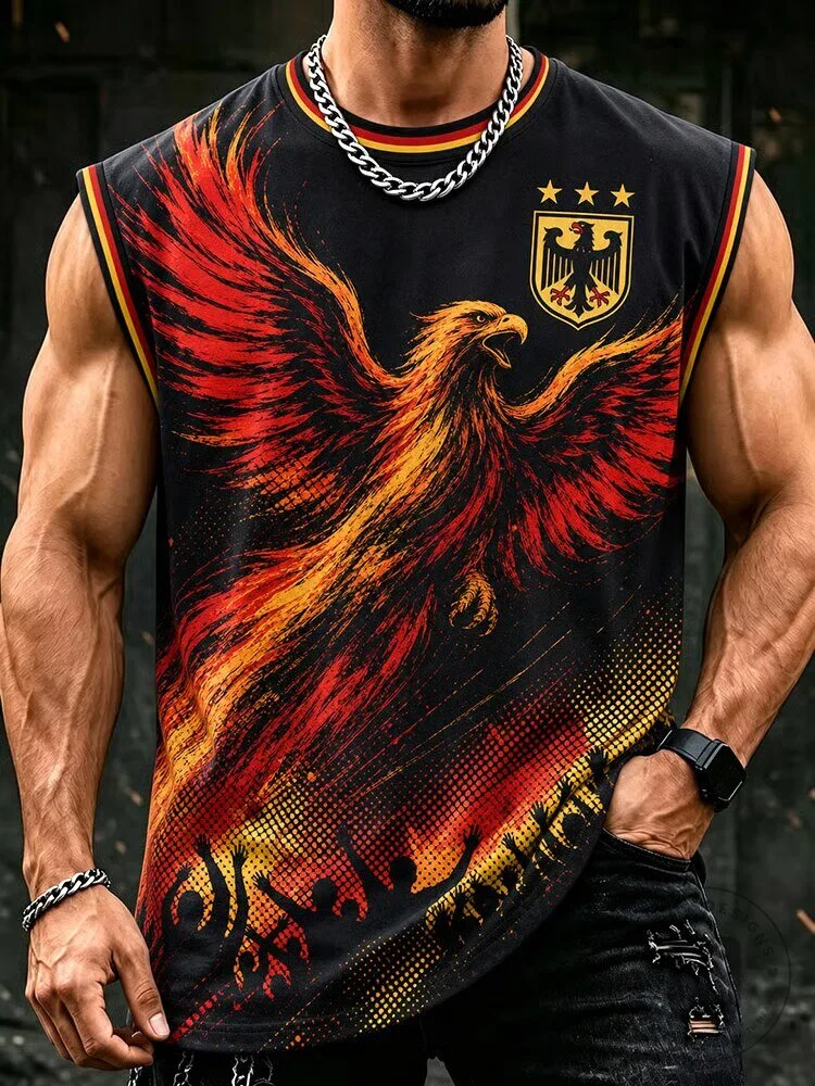 German Eagle Phoenix Design Men's Black Sleeveless Tank Top