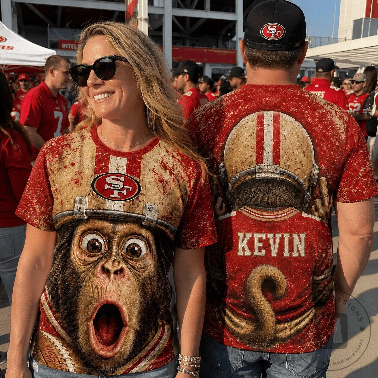 San Francisco 49ers Fan Shirt with Funny Monkey Football Player Design