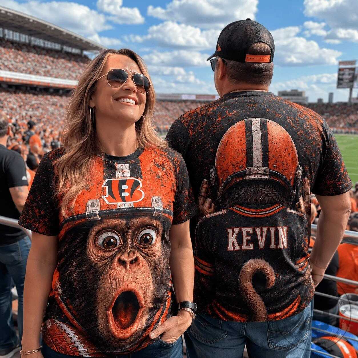 Funny Fan T-Shirt Featuring Cincinnati Bengals Monkey Helmet Design