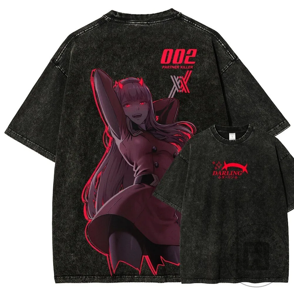 Darling in the Franxx Zero Two Anime Character Washed Graphic T-Shirt