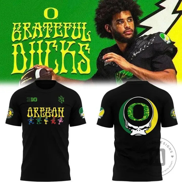 Oregon Ducks Grateful Dead Football Team Black T-Shirt