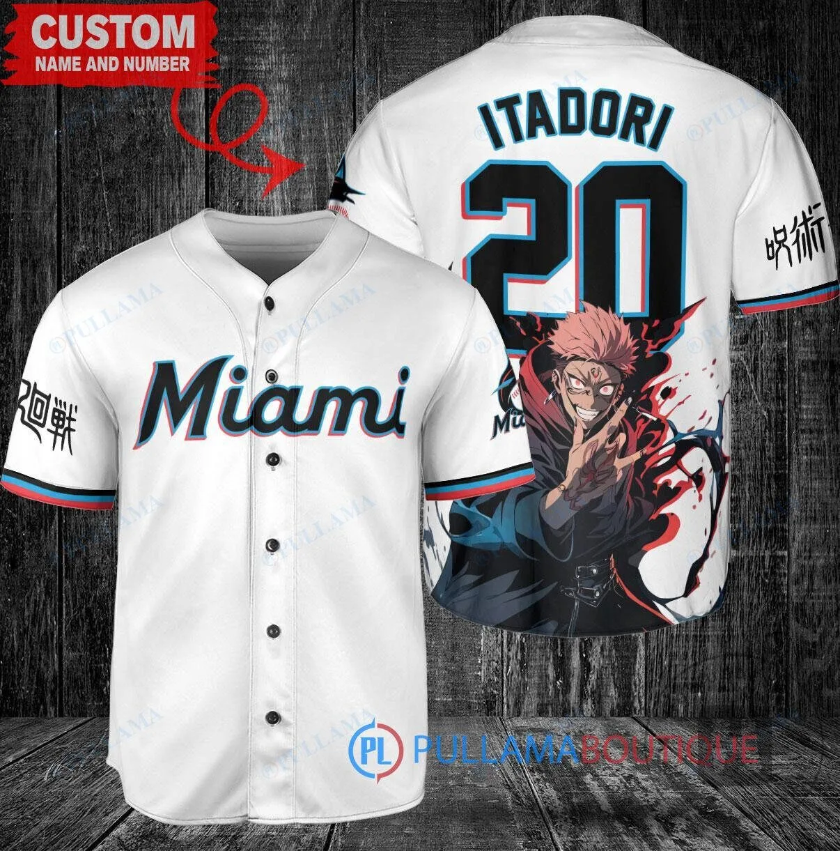 Miami Marlins Baseball Yuji Itadori Jujutsu Kaisen Custom Baseball Jersey