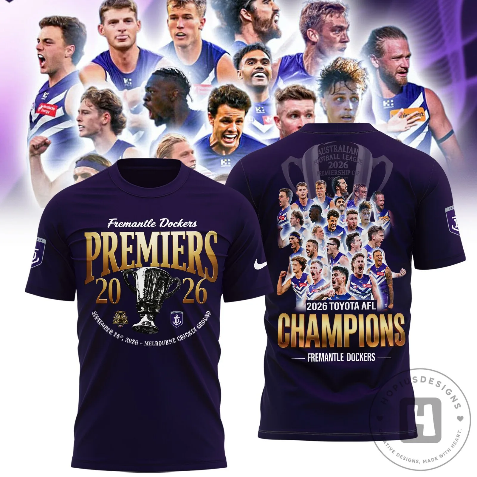 Fremantle Dockers 2026 Toyota AFL Champions Premiers Commemorative T-Shirt 2 Fremantle Dockers 2026 Toyota AFL Champions Premiers Commemorative T-Shirt