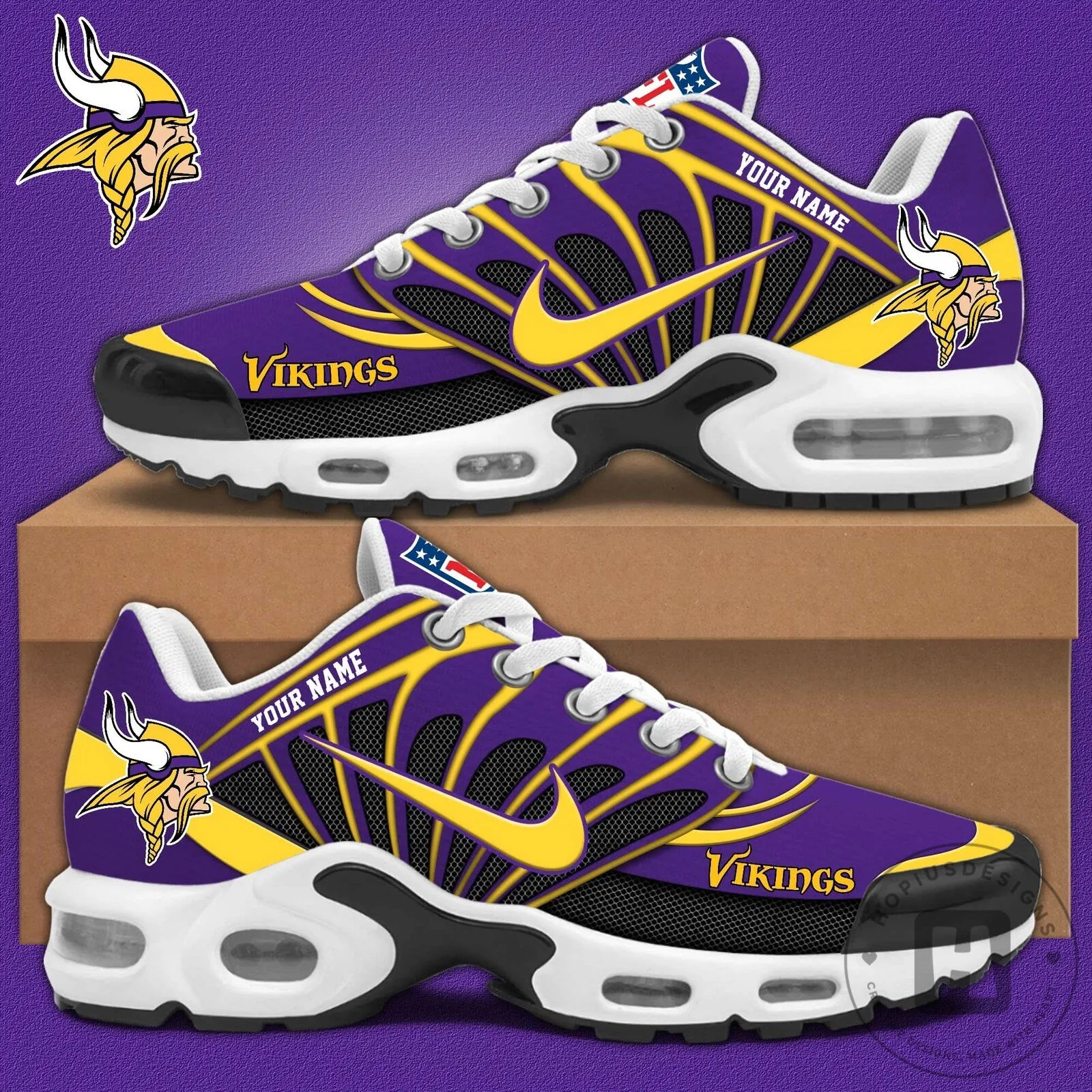 Minnesota Vikings Personalized Purple and Gold Air Cushion Running Shoes