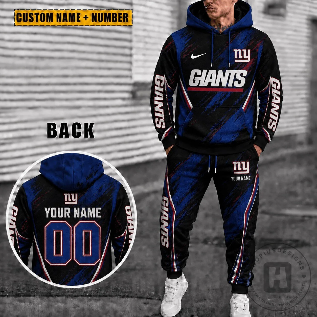 New York Giants Personalized Hoodie and Sweatpants Set Custom Name Number