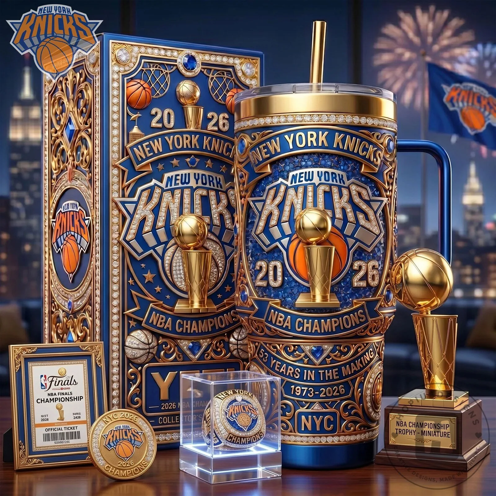 New York Knicks NBA Champions 2026 Gold Handle Tumbler