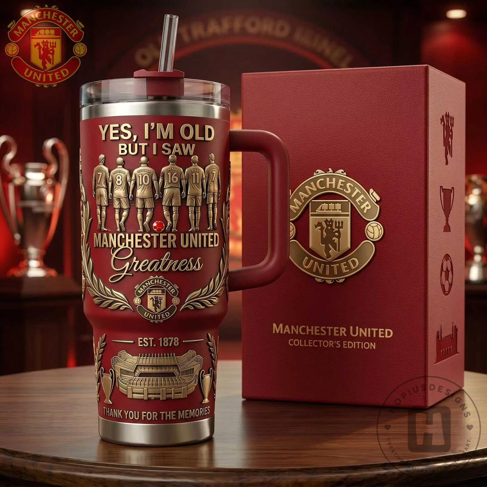 Manchester United Greatness Stainless Steel Tumbler with Handle and Straw