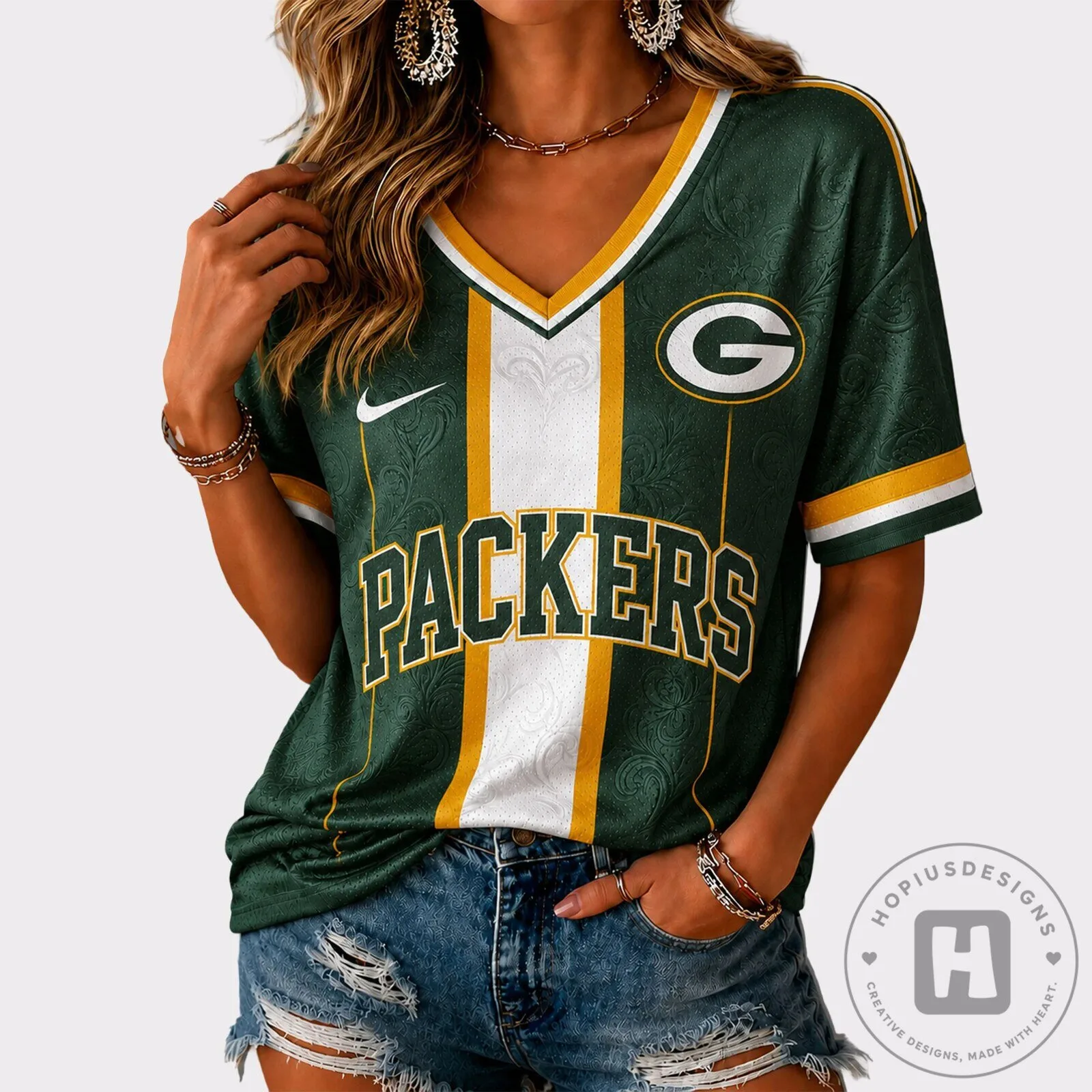 Green Bay Packers National Football League Women's V-Neck Game Day Jersey
