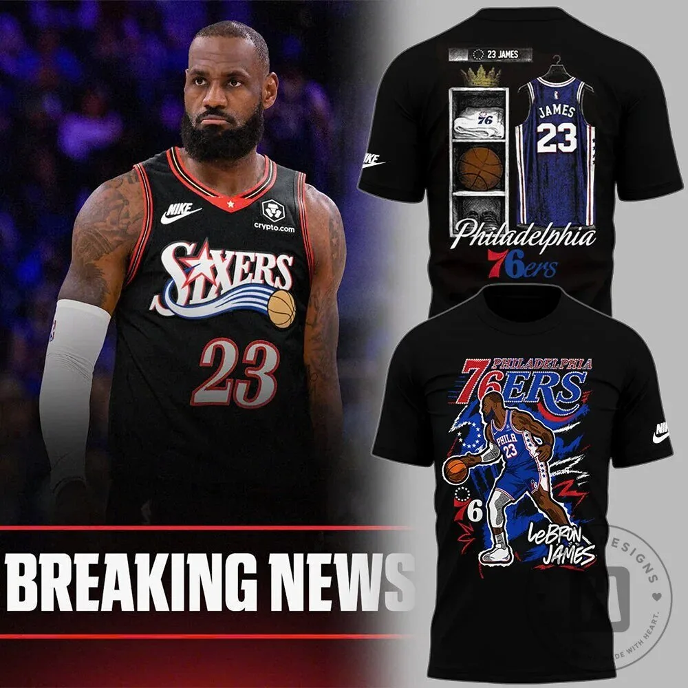 Philadelphia 76ers LeBron James Basketball Fan Black T-Shirt