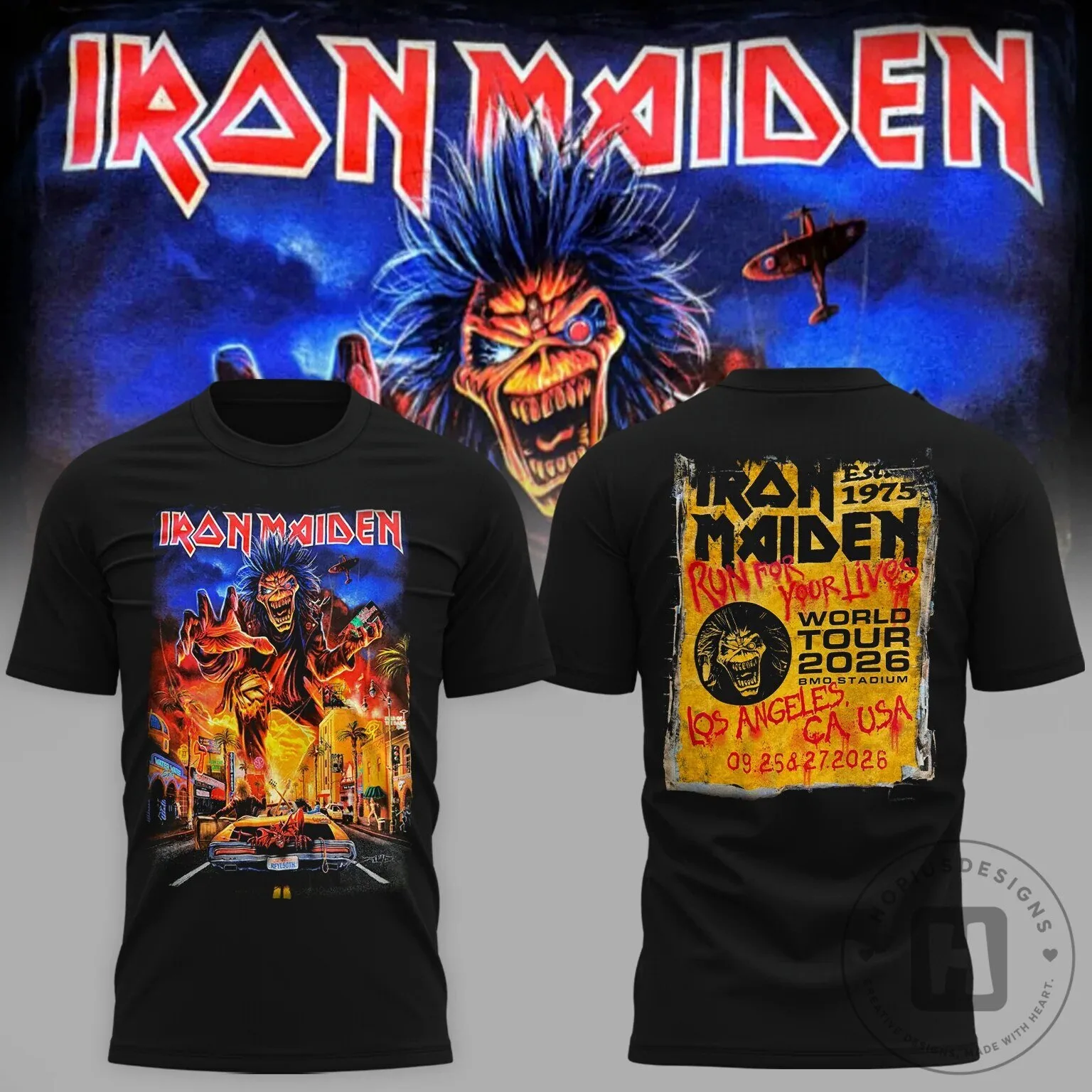 Iron Maiden Run For Your Lives World Tour 2026 Los Angeles Concert T-Shirt