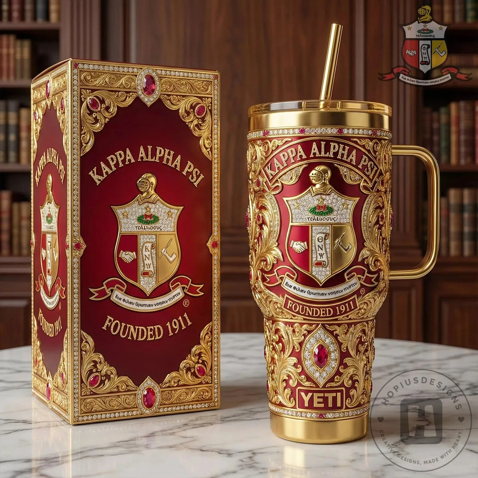 Kappa Alpha Psi Fraternity Founded 1911 Gold Red Yeti Tumbler with Handle