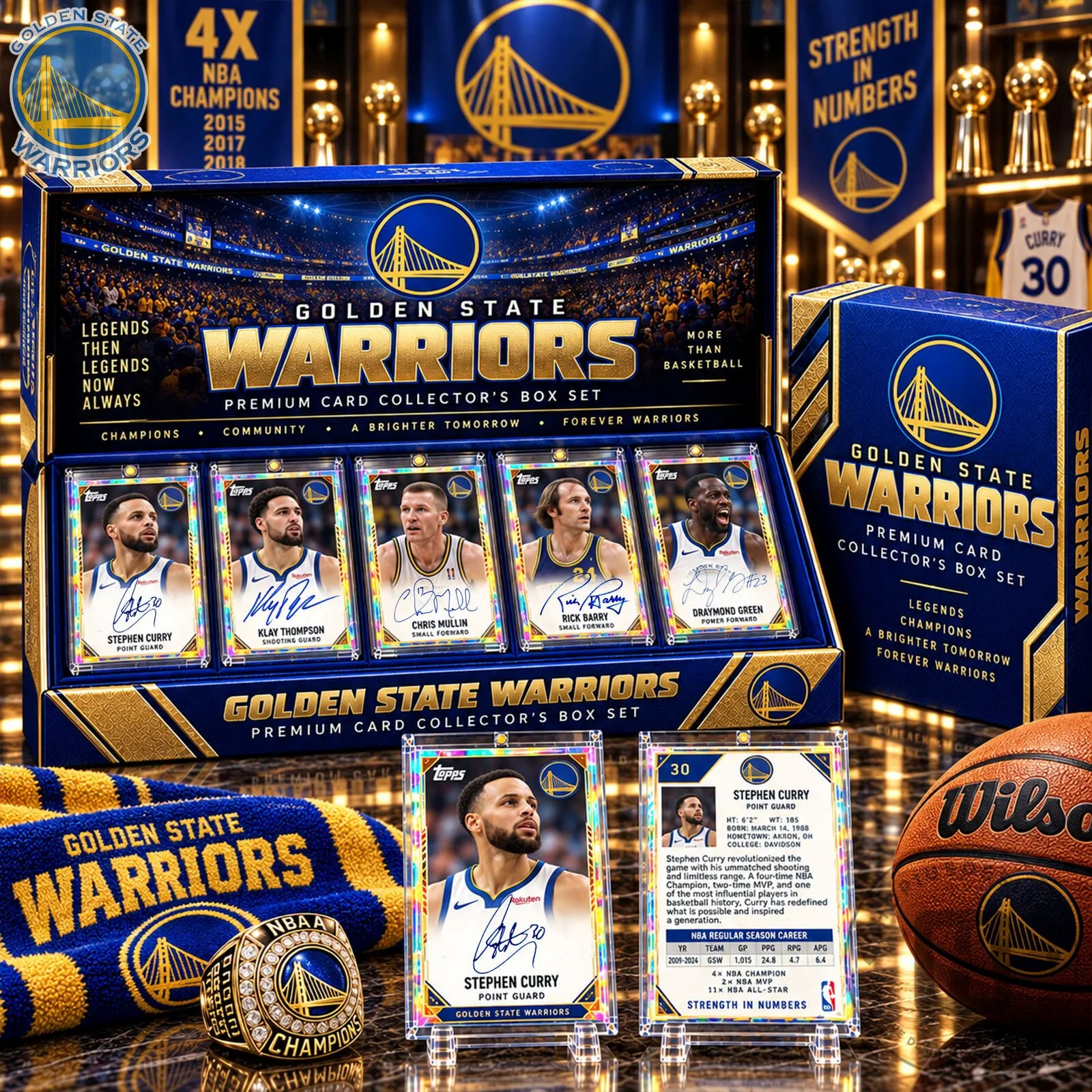Golden State Warriors Premium Card Collector's Box Set with Stephen Curry Autograph