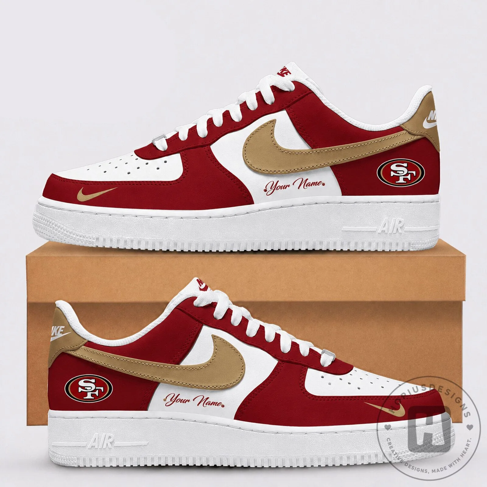 San Francisco 49ers Personalized Red and Gold NFL Team Sneakers