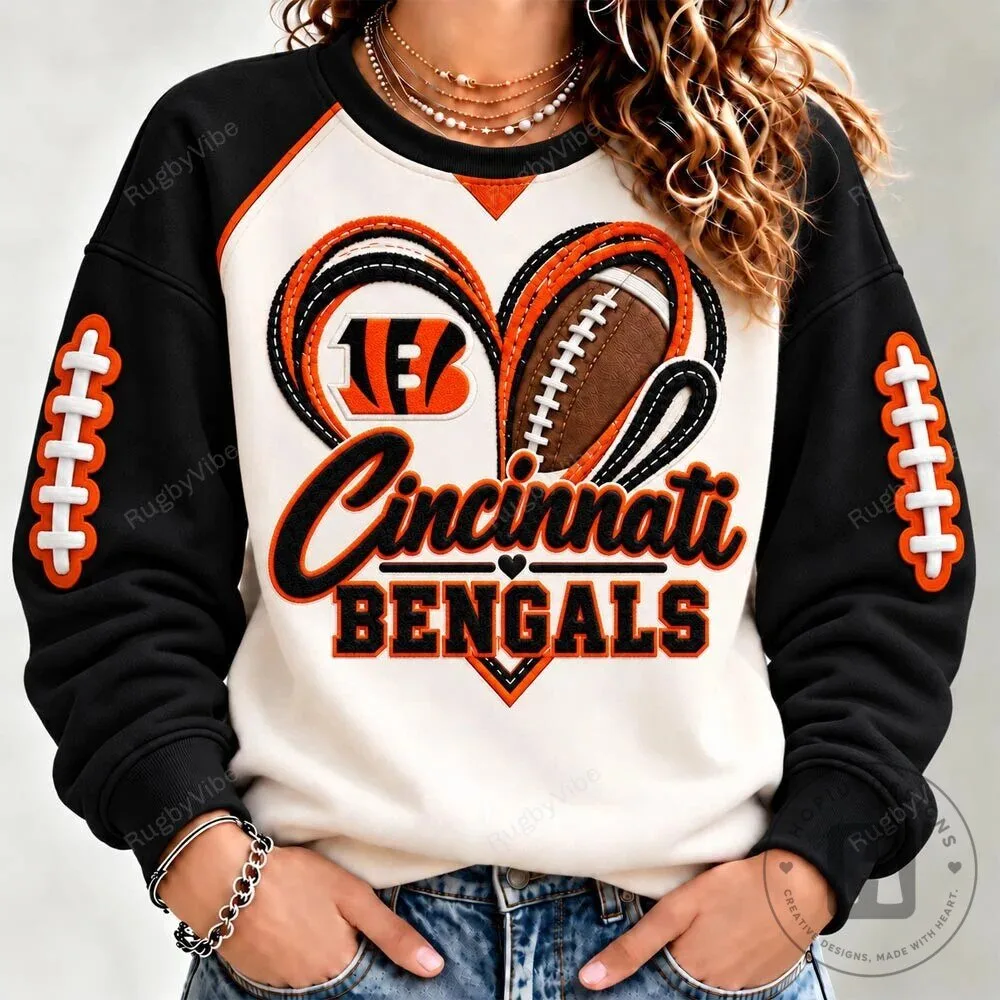 Cincinnati Bengals Football Heart Cream And Black Sweatshirt