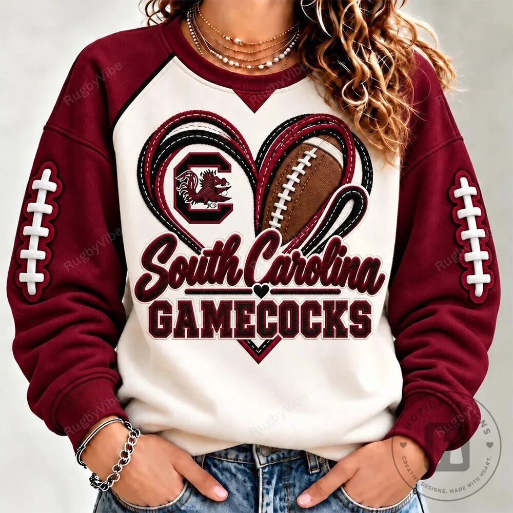 South Carolina Gamecocks Football Heart Design Crewneck Sweatshirt