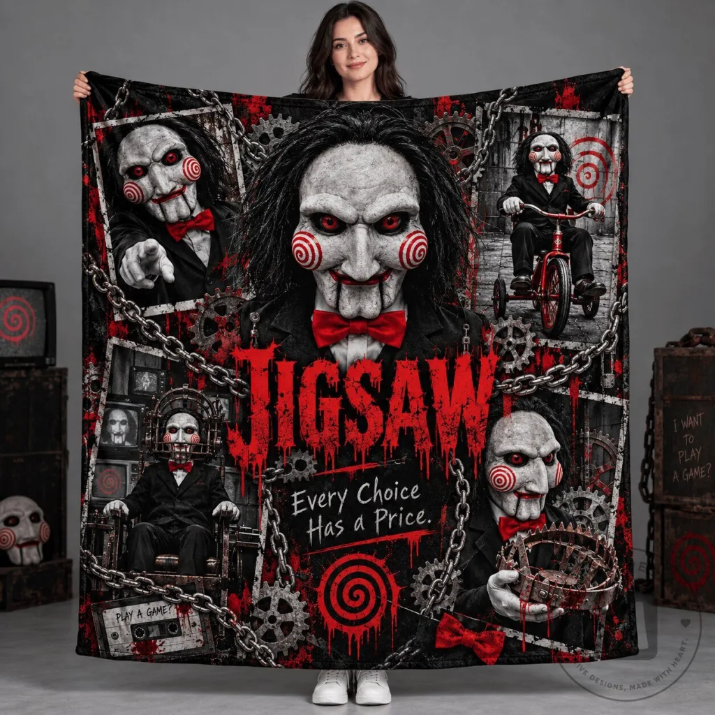 Jigsaw Billy Puppet Horror Movie Fleece Blanket Jigsaw Billy Puppet Horror Movie Fleece Blanket