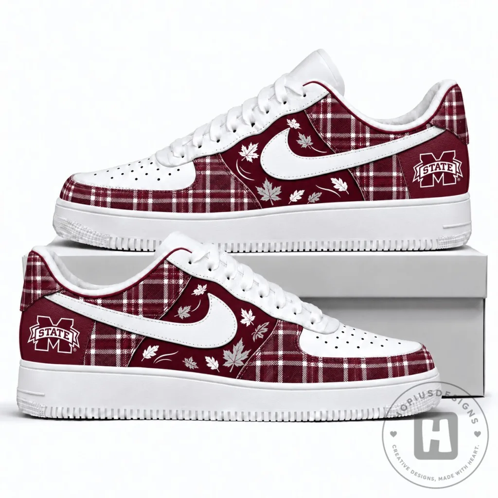 Mississippi State Bulldogs Fall Plaid Pattern Custom Sneakers Shoes
