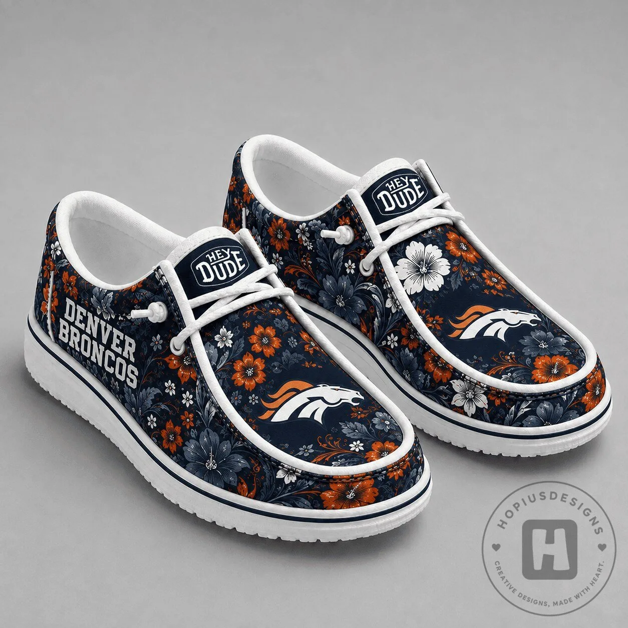 Denver Broncos Team Colors Floral Loafer Shoes for Men and Women