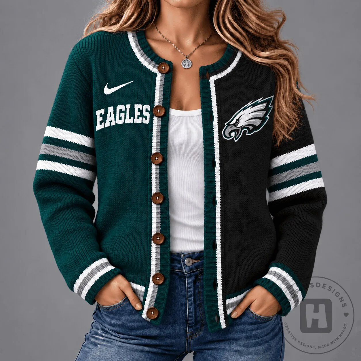 Philadelphia Eagles National Football League Two-Tone Button-Up Cardigan Sweater 2 Philadelphia Eagles National Football League Two-Tone Button-Up Cardigan Sweater