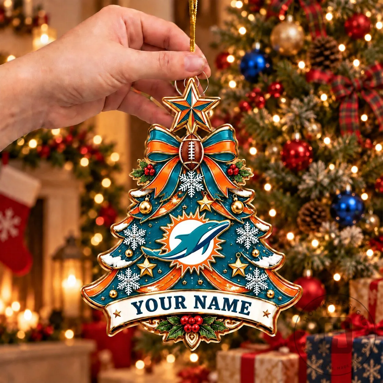Miami Dolphins National Football League Christmas Tree Ornament Custom Name