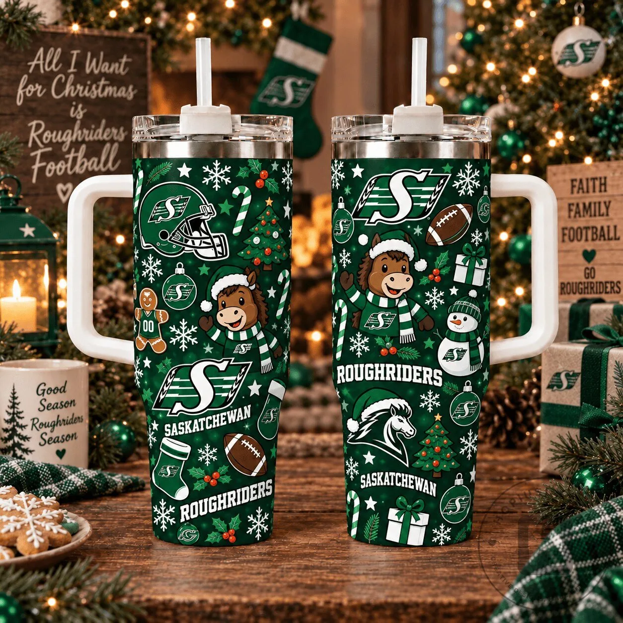 Saskatchewan Roughriders Christmas Football Team Tumbler