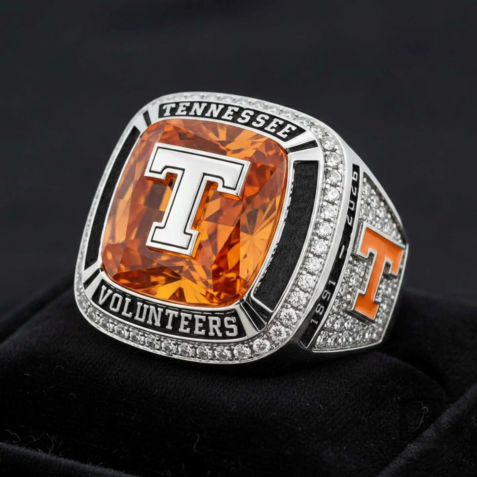 Tennessee Volunteers Championship Ring with Orange Gemstone and Diamonds