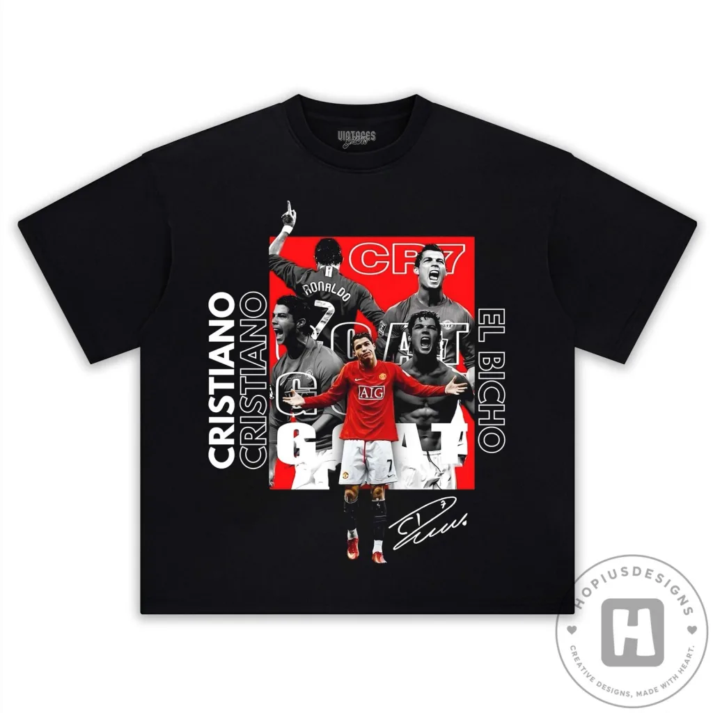 Cristiano Ronaldo Manchester United Football Legend Black Graphic T-Shirt