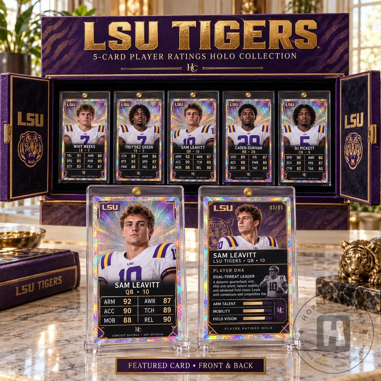 LSU Tigers 5-Card Player Ratings Holo Collection Box Set