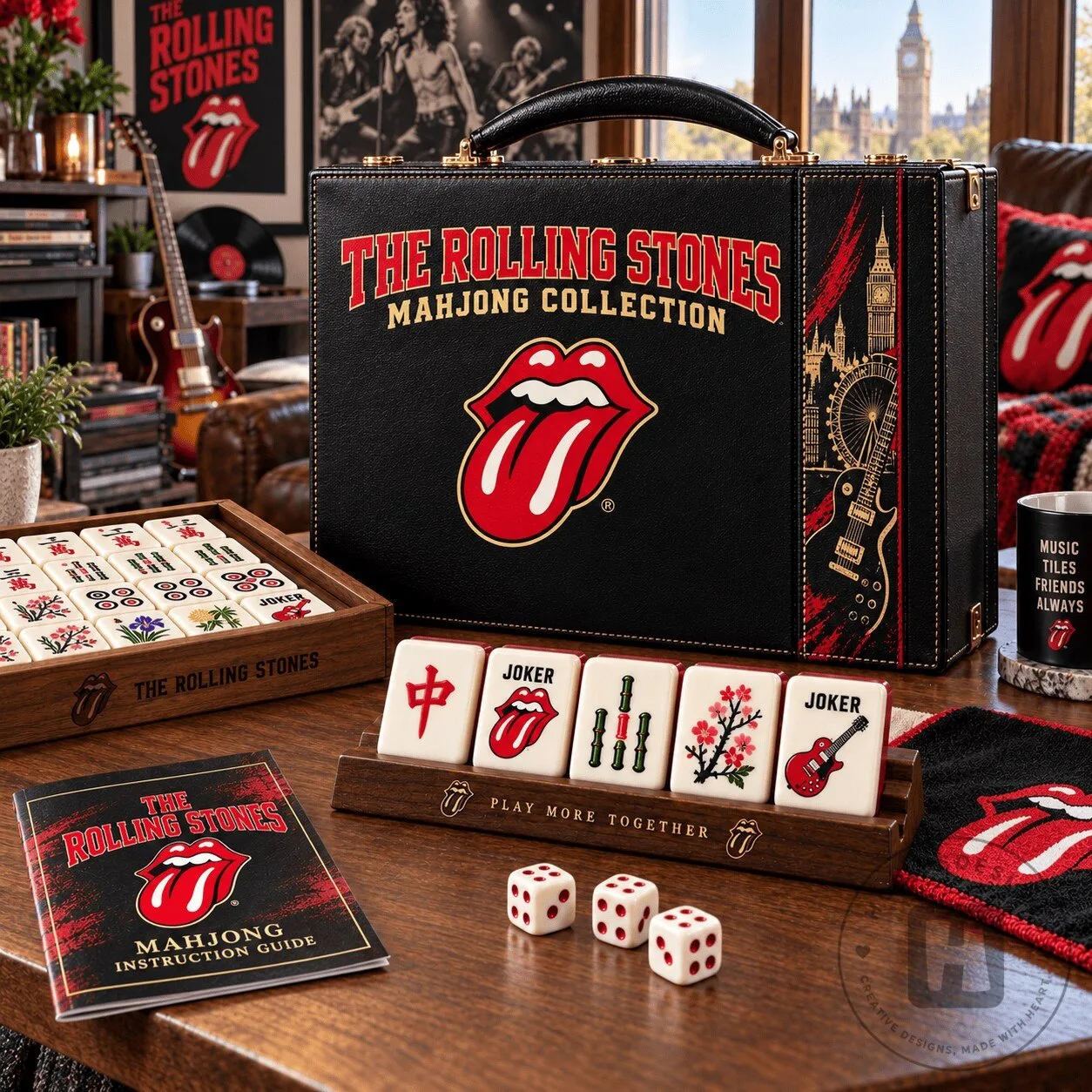 The Rolling Stones Mahjong Game Set with Instruction Guide and Dice