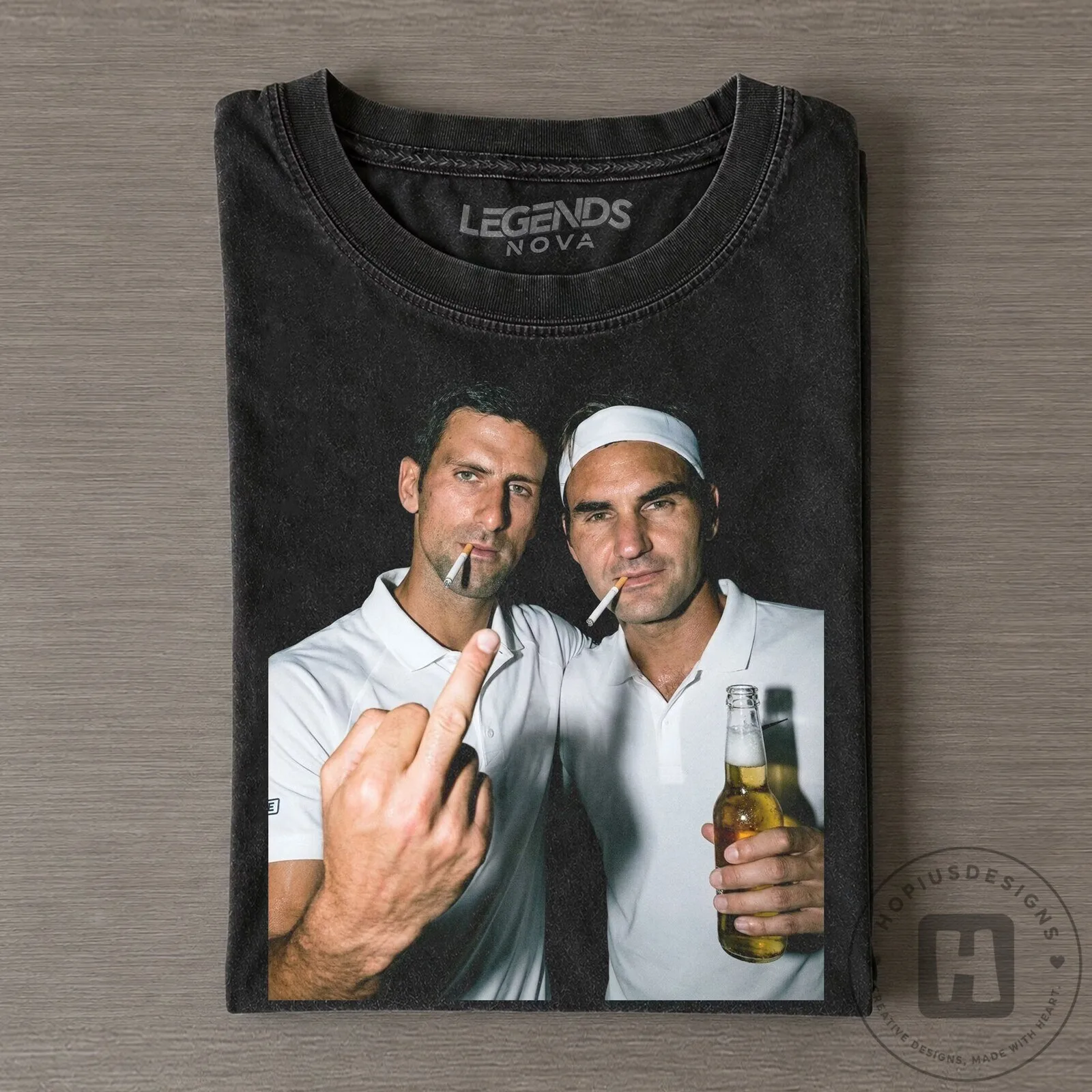 Vintage T-Shirt featuring Tennis Legends Novak Djokovic and Roger Federer