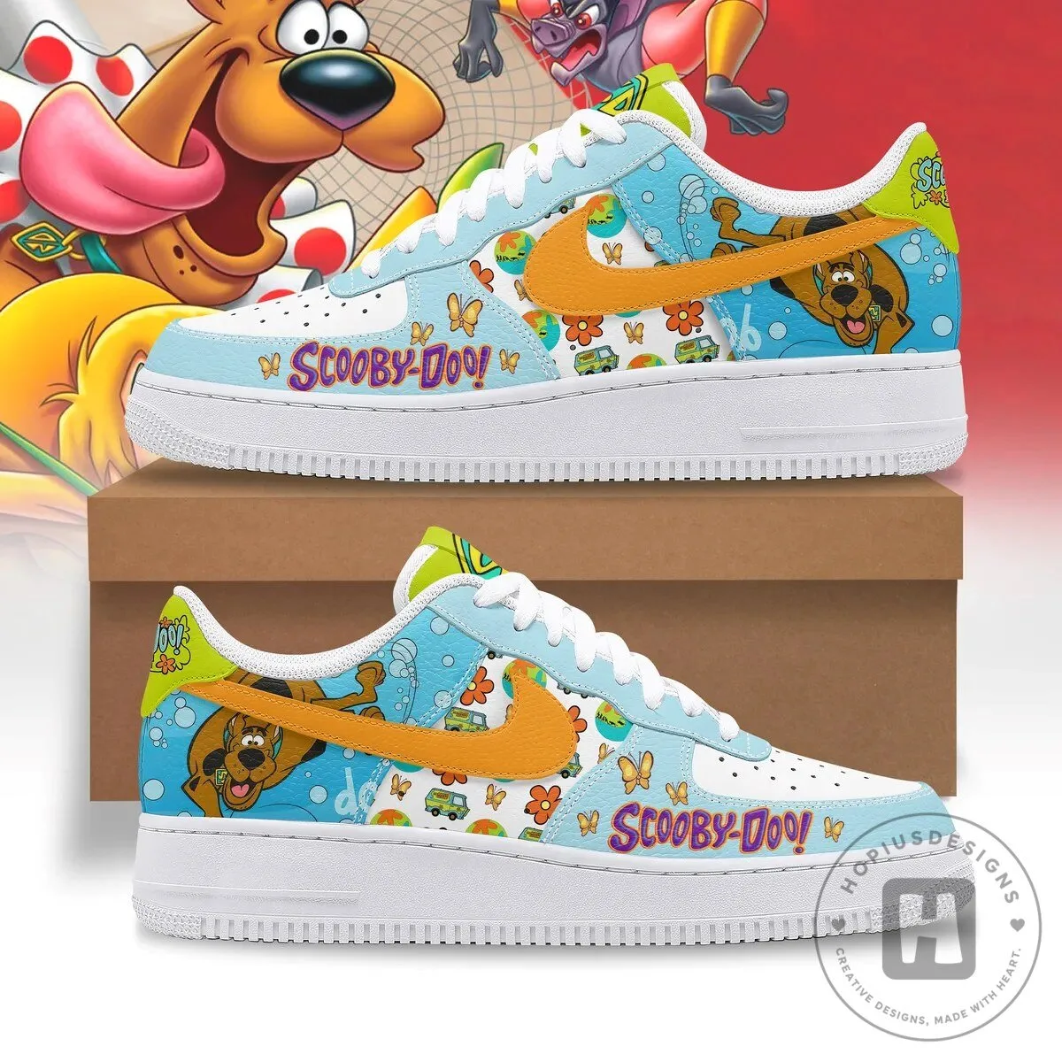 Scooby-Doo Cartoon Character Blue and Orange Custom Low-Top Shoes