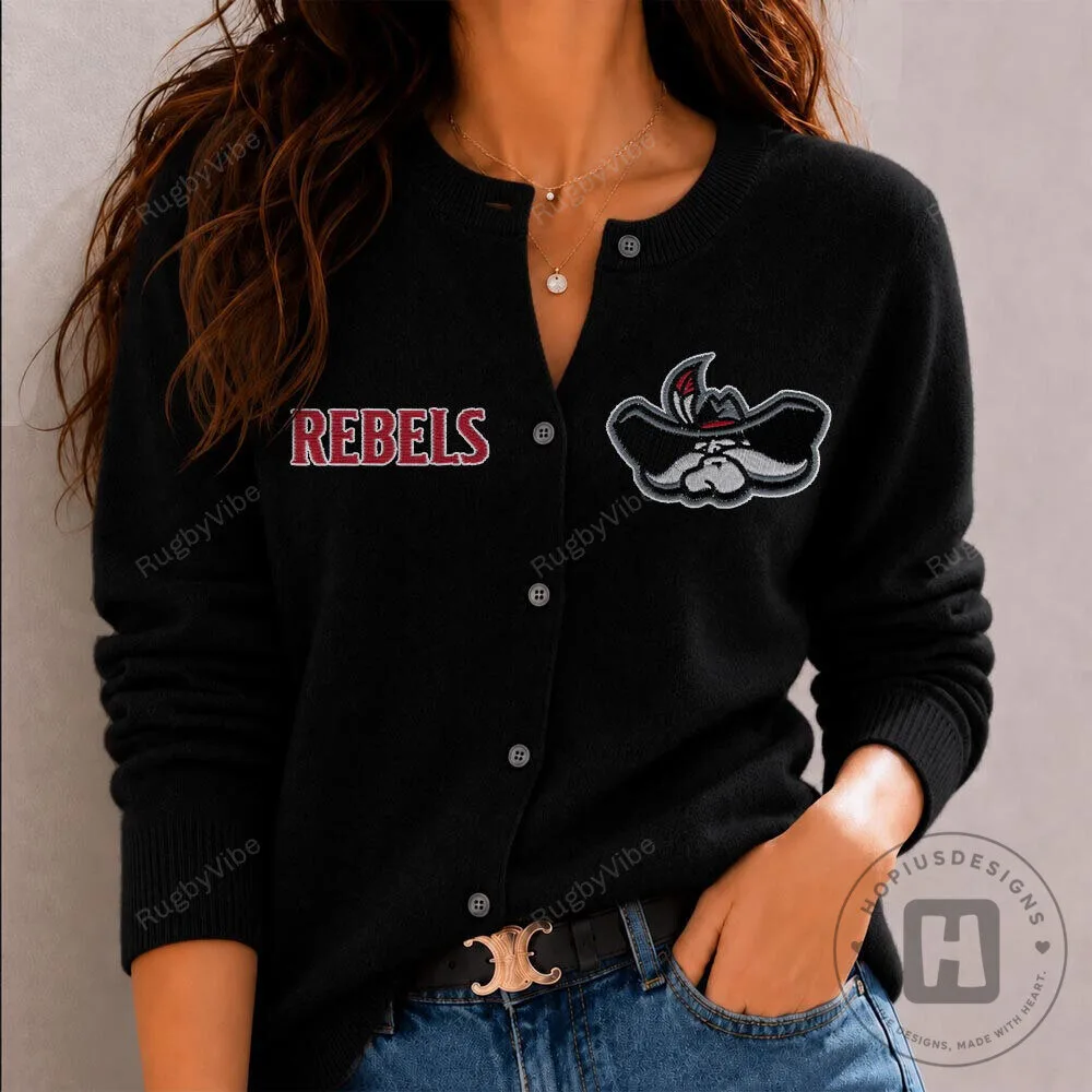 UNLV Rebels Embroidered Logo Black Button-Up Cardigan Sweater