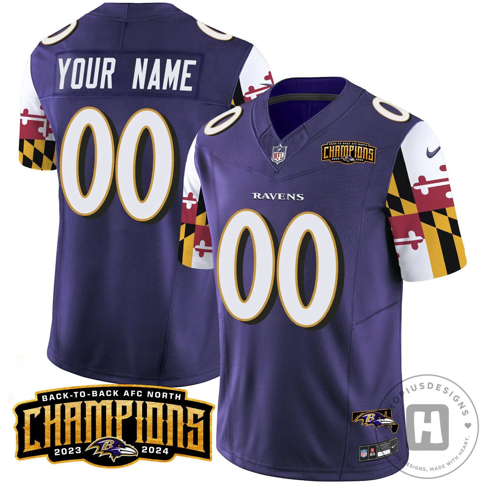 Baltimore Ravens Back-to-Back AFC North Champions 2023-2024 Football Jersey 1 Baltimore Ravens Back-to-Back AFC North Champions 2023-2024 Football Jersey
