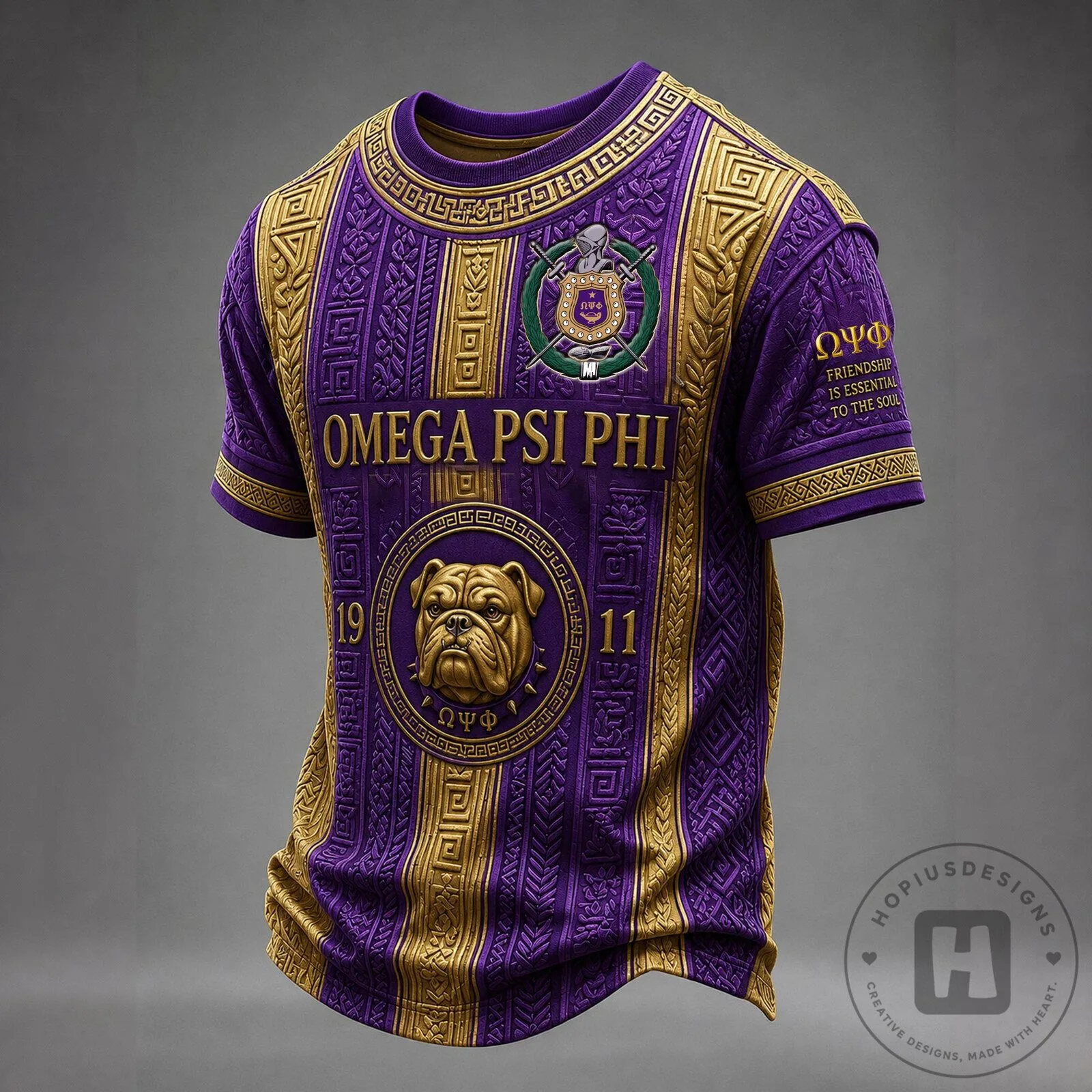 Omega Psi Phi Fraternity Divine Nine Purple and Gold Patterned Jersey