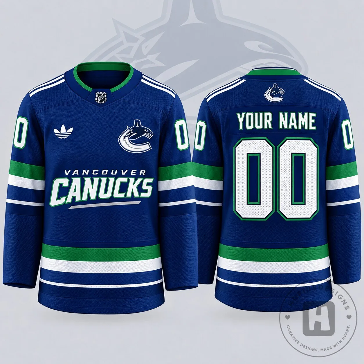 Vancouver Canucks Personalized Blue and Green Ice Hockey Jersey