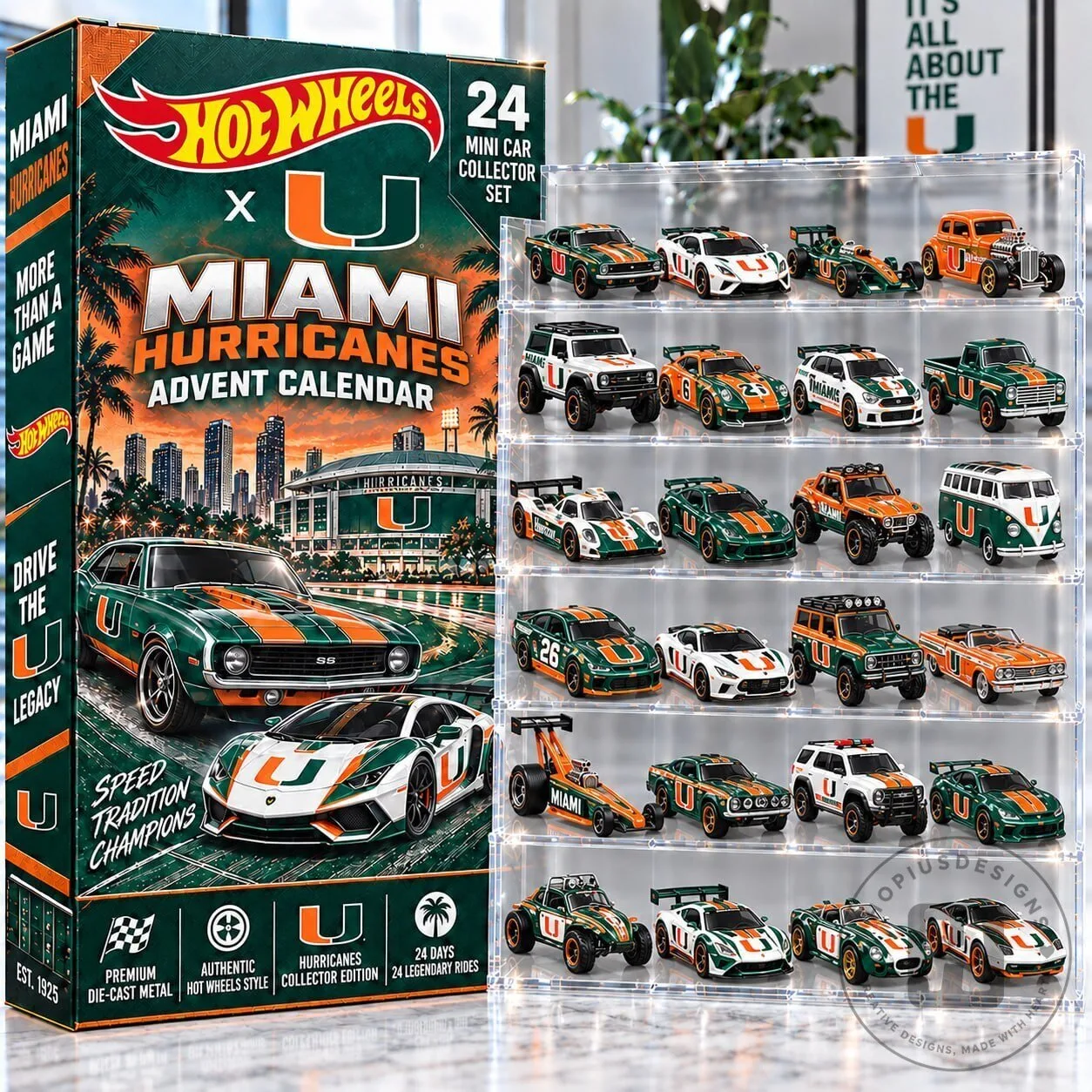 Hot Wheels Miami Hurricanes 24 Car Collector Set Advent Calendar