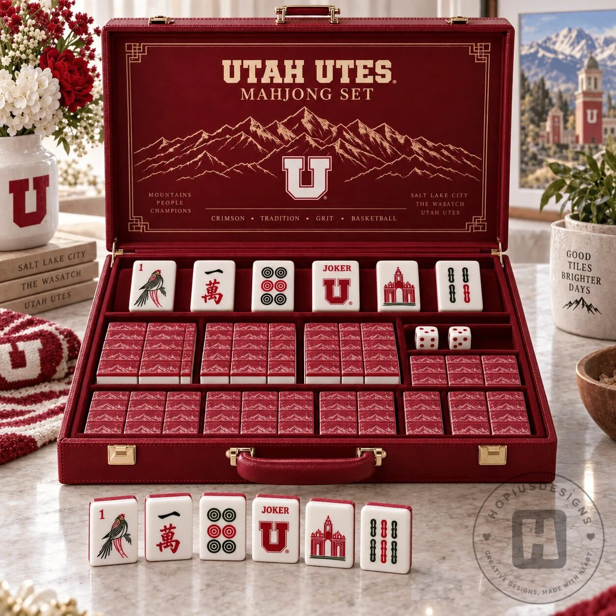 Utah Utes Mahjong Tiles Set with Carrying Case