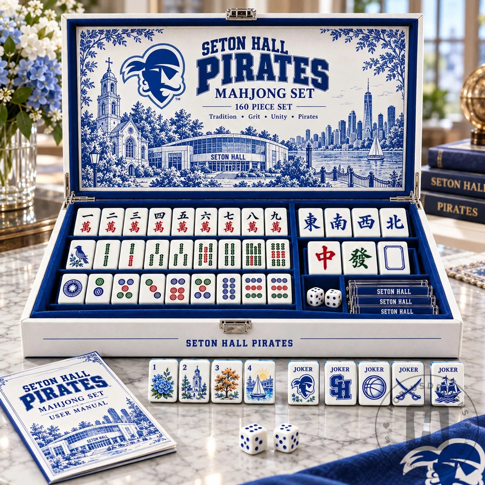 Seton Hall Pirates Mahjong Game Set with 160 Tiles and Storage Case