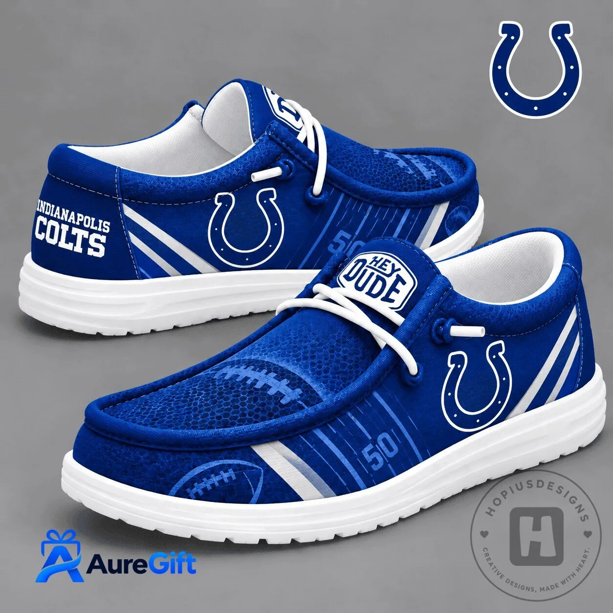 Indianapolis Colts Football Team Logo Blue and White Loafer Shoes