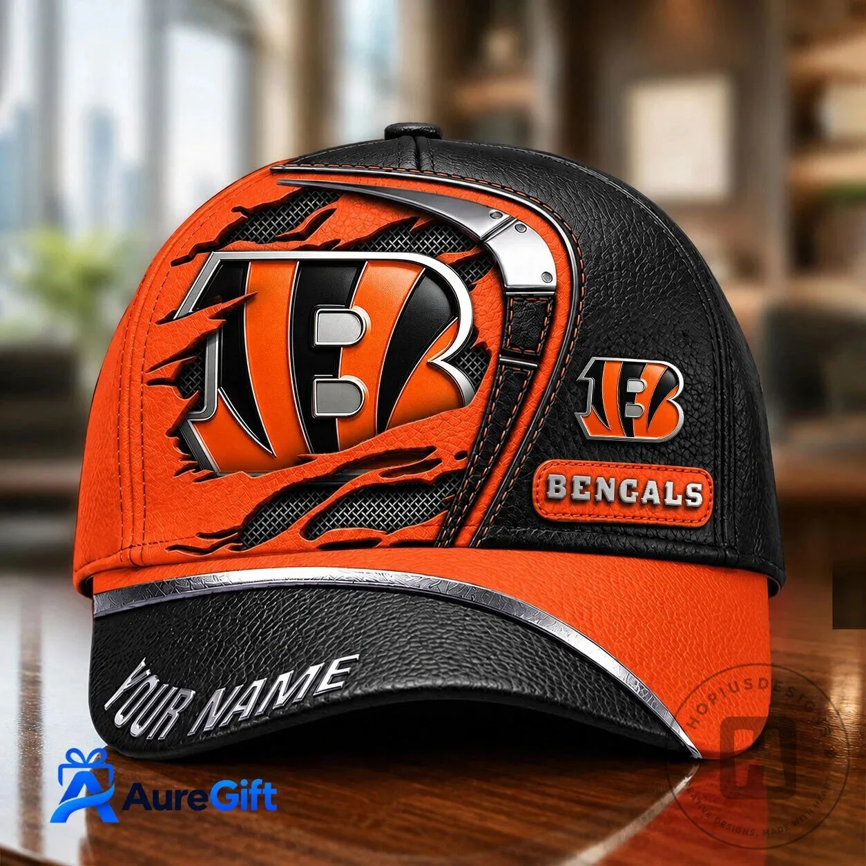 Cincinnati Bengals Personalized Name Orange and Black Baseball Cap Hat