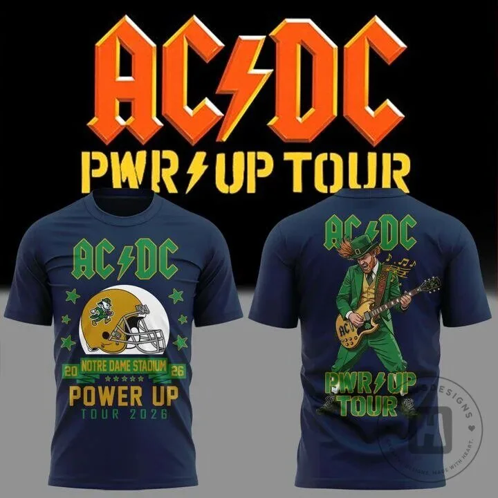 AC/DC 2026 Power Up Tour T-Shirt featuring Notre Dame Football 1 AC/DC 2026 Power Up Tour T-Shirt featuring Notre Dame Football