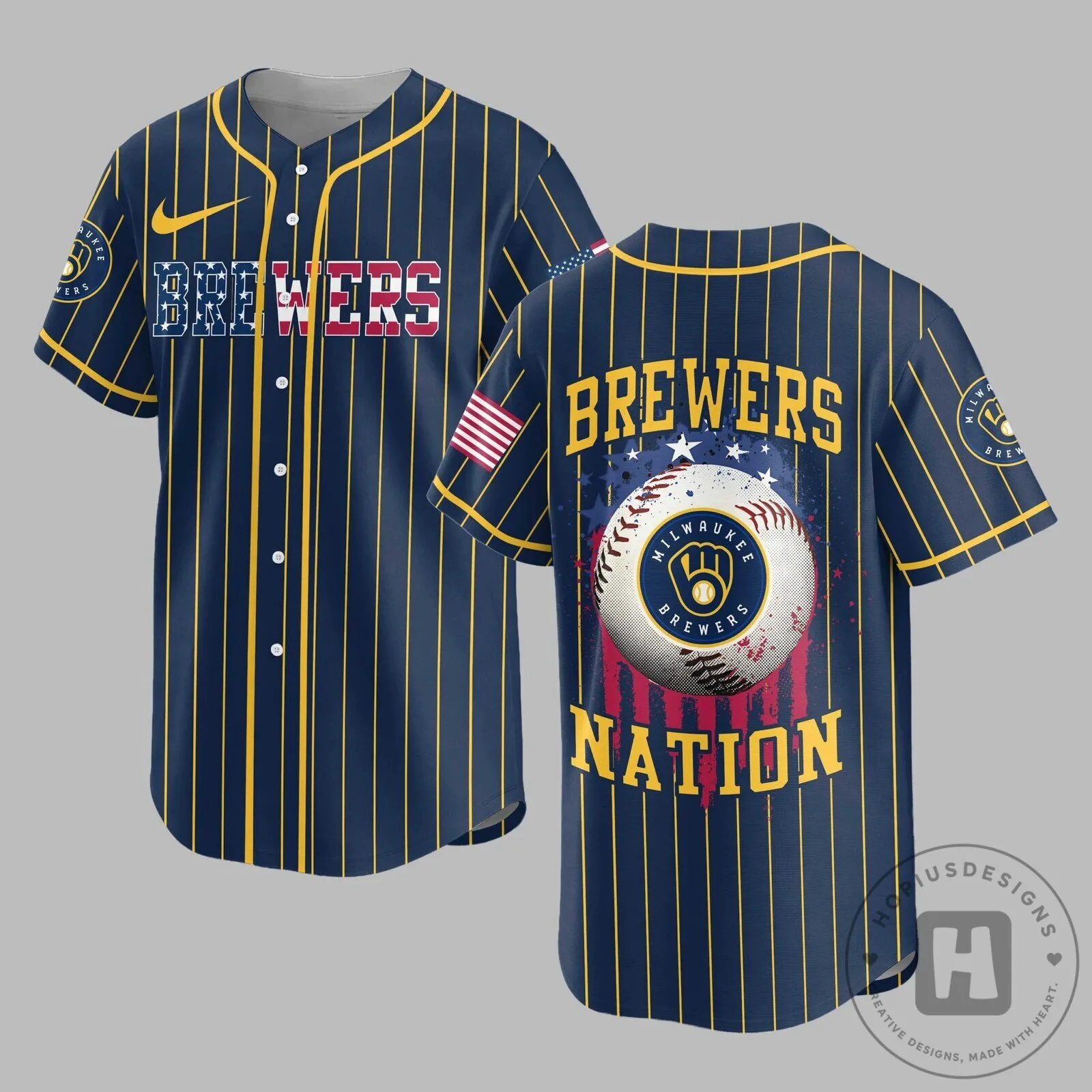 Milwaukee Brewers Baseball Jersey with USA Flag Design