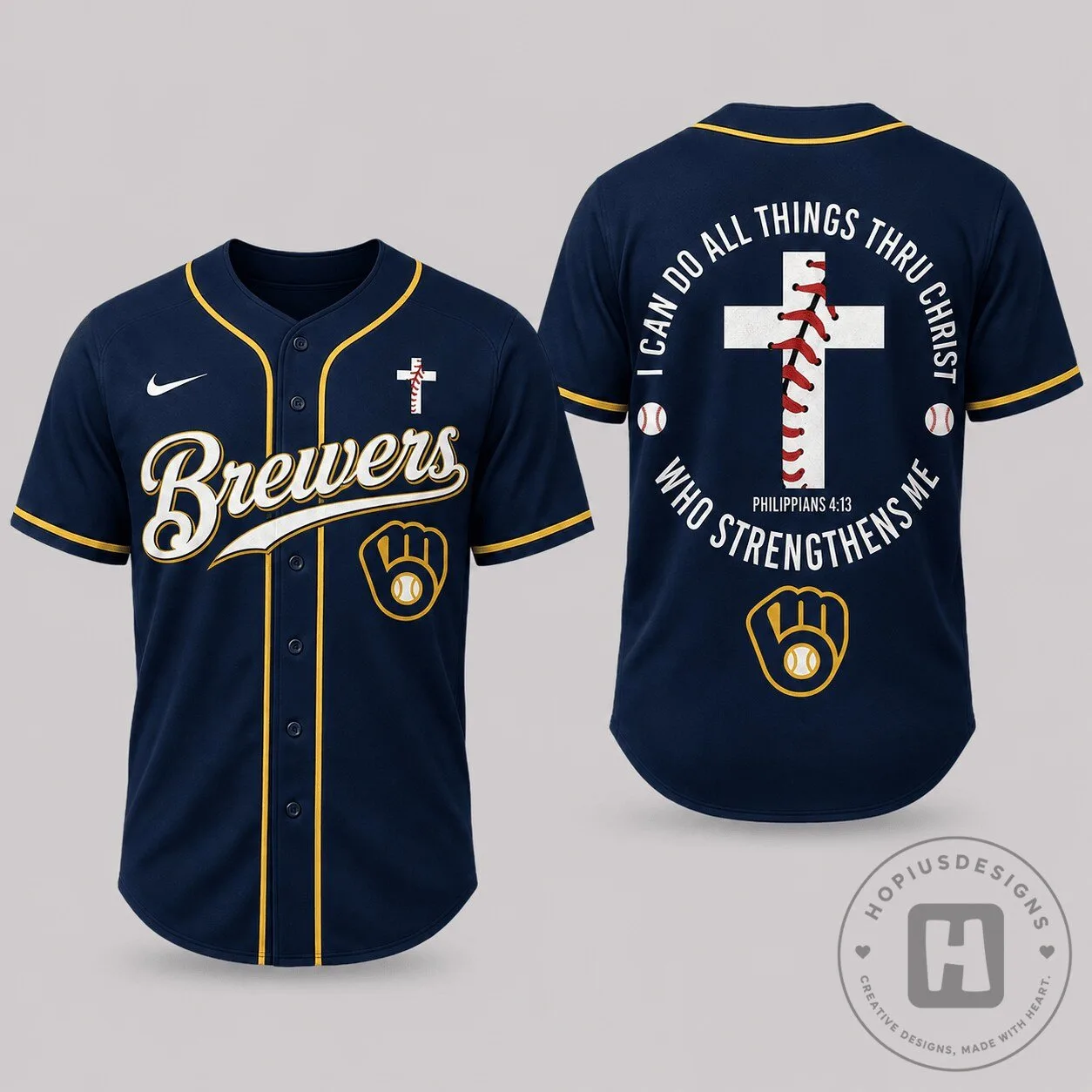 Milwaukee Brewers Baseball Jersey with Philippians Faith Design