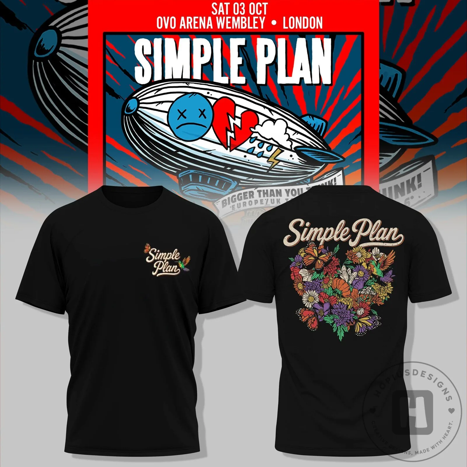 Simple Plan Bigger Than You Think Tour 2026 London Concert T-Shirt