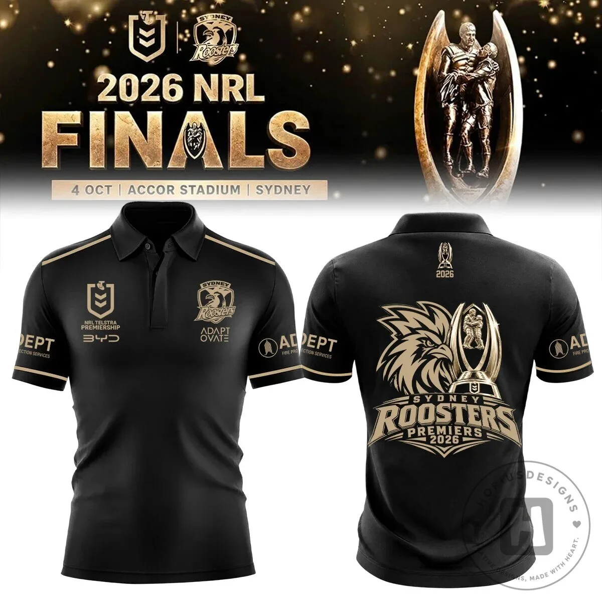 Sydney Roosters National Rugby League Premiers 2026 Black Polo Shirt