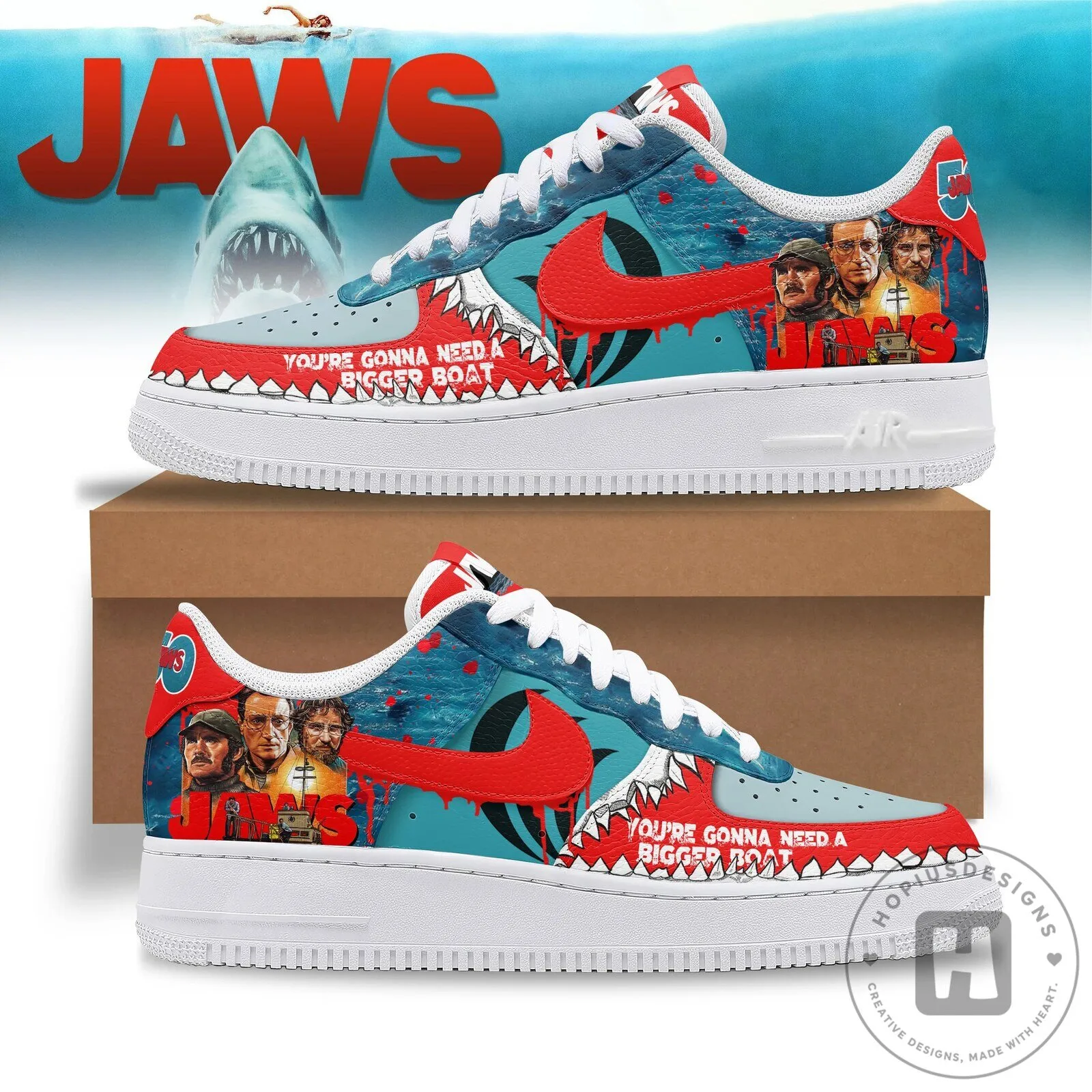 Jaws Movie Poster You're Gonna Need a Bigger Boat Custom Shoes
